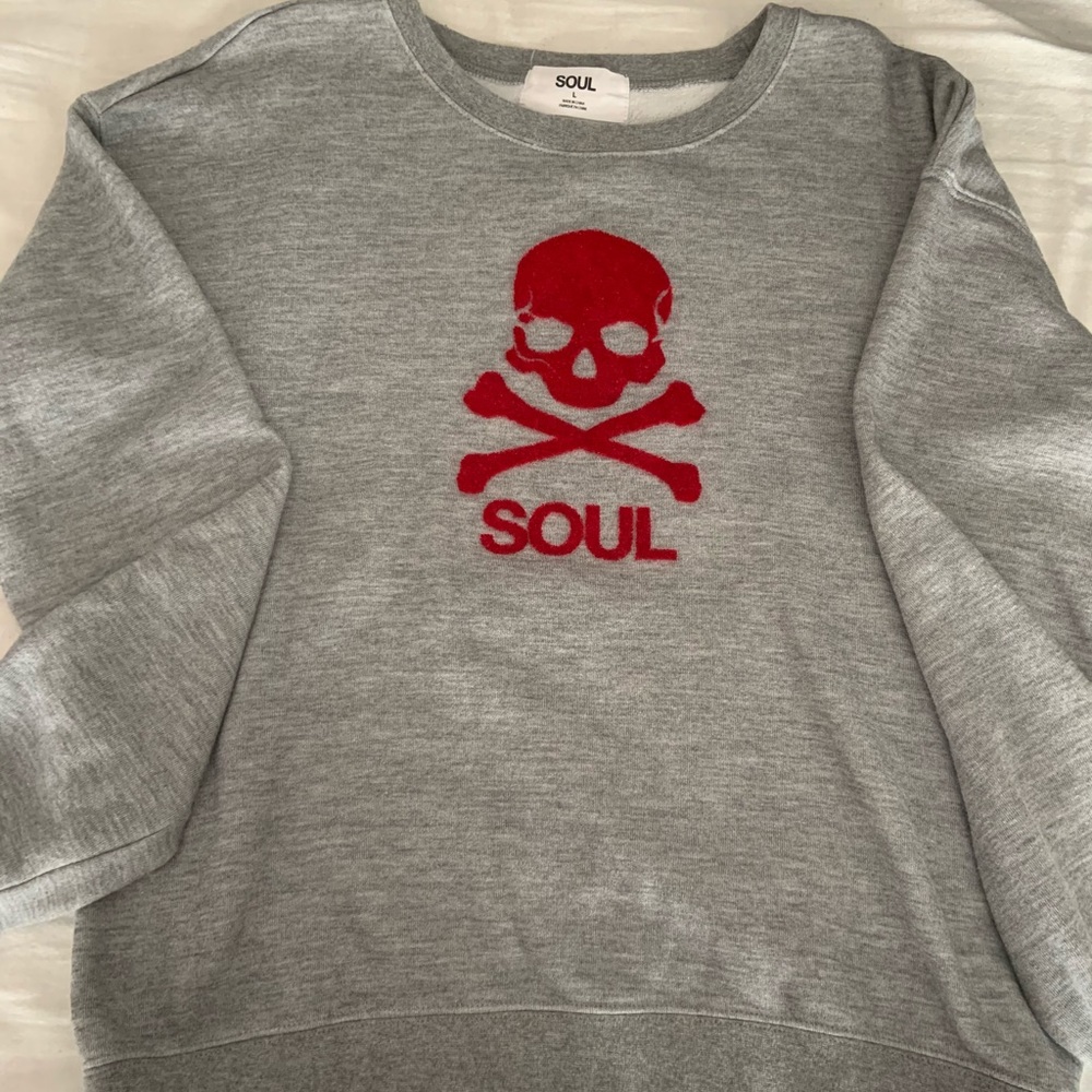 SoulCycle flocked skull sweatshirt
